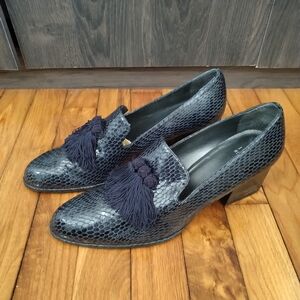 Stuart Weitzman Shiny Black Loafers with Tassels